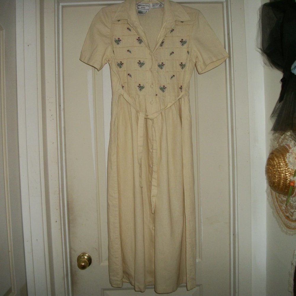 CLASSIC CLEAN GIRL VINTAGE  COTTAGECORE FOLKLORE LINEN RAYON DRESS 10 P